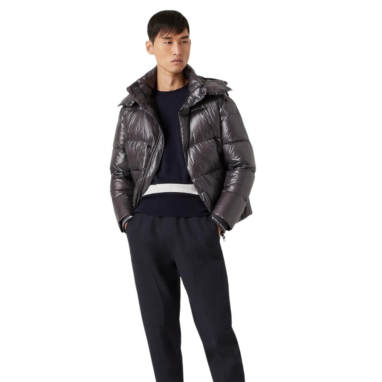 Emporio Armani Grey  Quilted Hooded Jacket